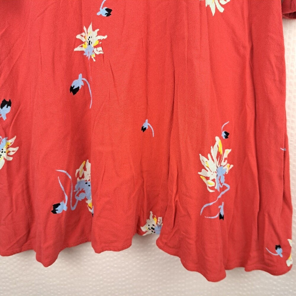 Free People Red Time On My Side S Wrap Mini Dress 3/4 Sleeve Buttons 100% Rayon - Picture 15 of 16